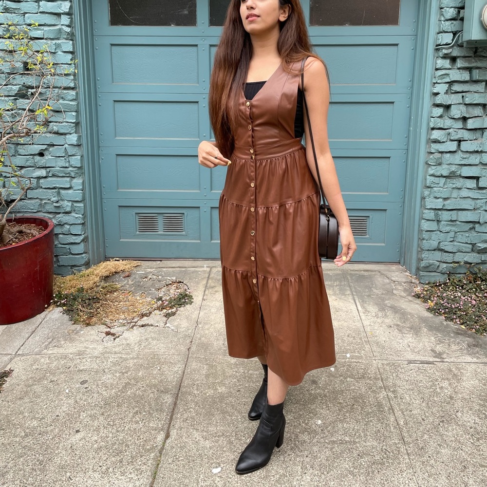 Leather dress in Chocolate Brown - Zara